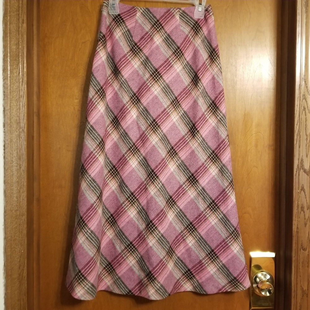Vintage Pink and Grey Tartan Maxi Skirt 4 Petite